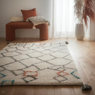 Berber Knotted Chain Ivory/Charcoal Grey/Rust Orange/Teal Rug-Origins-Rug Love - The Most Loved Rug Store